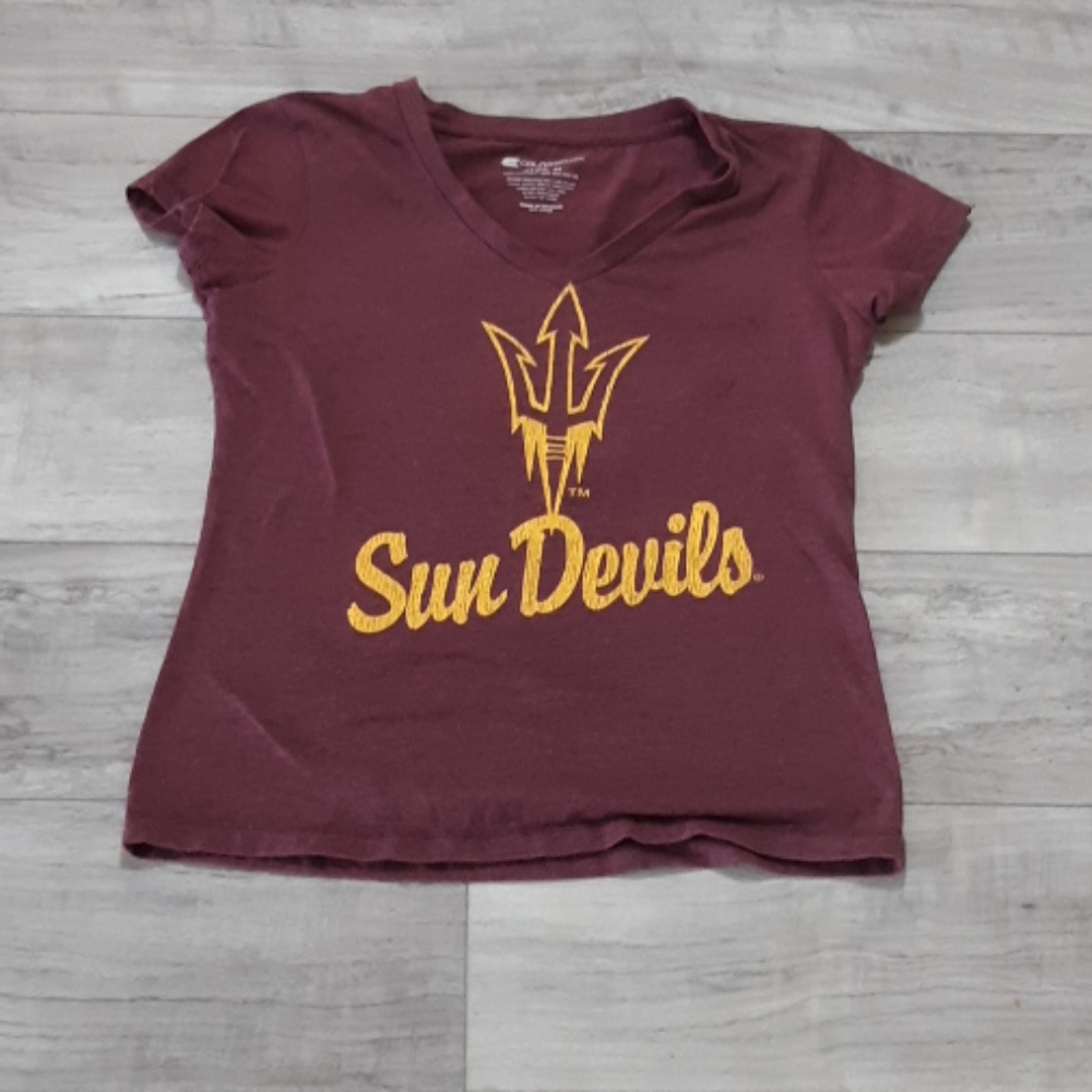 Womens Fitted College Tee sz Med Small shortsleeve Sun Devils Tshirt v neck b33